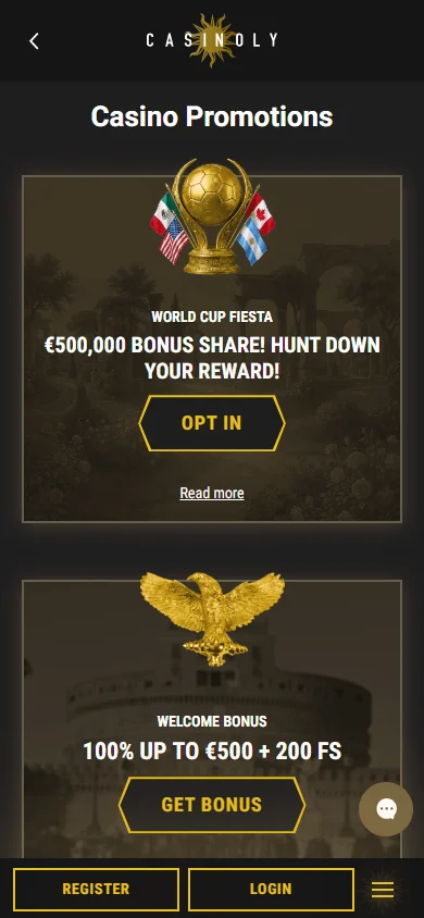 Casinoly Casino promotions area on a mobile browser