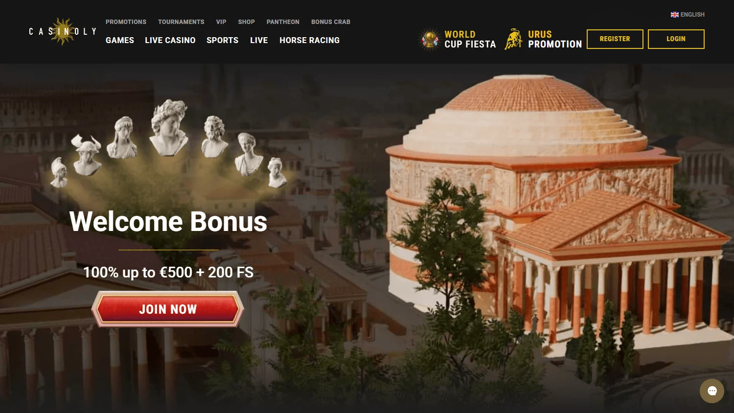 Casinoly Casino home screen on desktop with the welcome offer and account features