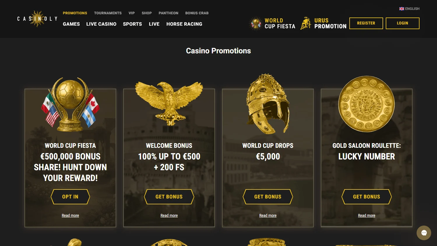 Casinoly Casino promotions area on desktop with bonus and loyalty offers