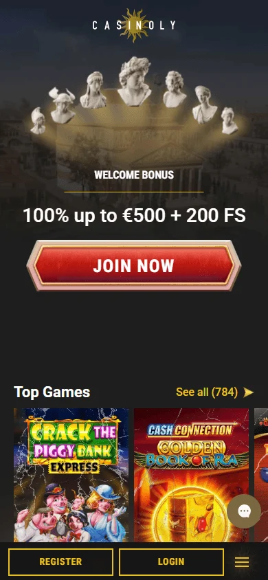 Casinoly Casino home screen on a mobile browser